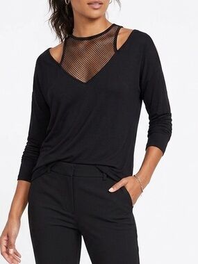 EXPRESS Black Mesh V-Neck Knit Top